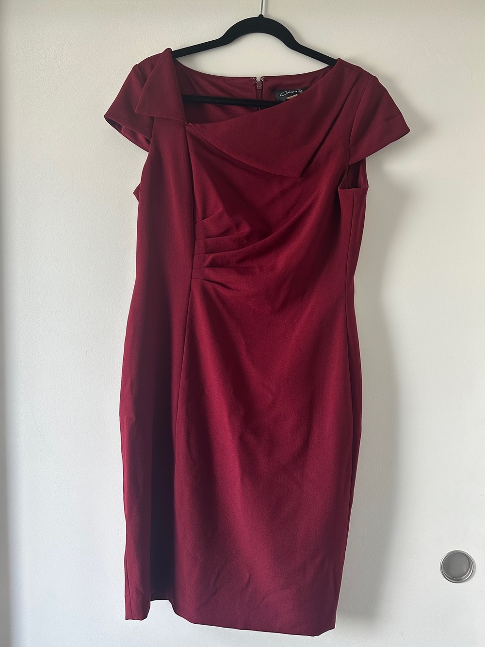 Red Ruched Cowl Neck Sheath Dress